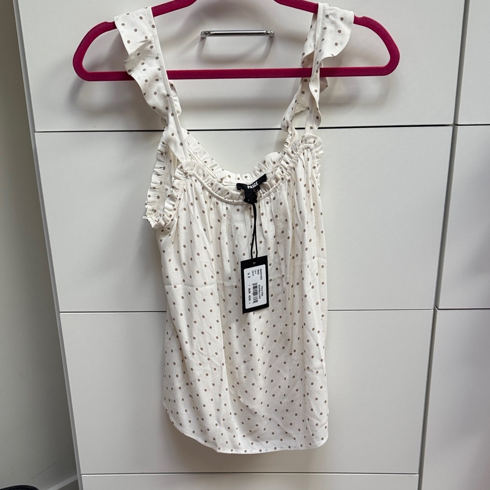 PAIGE Cream Polka Dot Camisole with Ruffle Straps